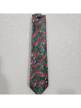 Dillards Christmas Tree Forest Silk Tie Red & Green Holiday Design Made In USA